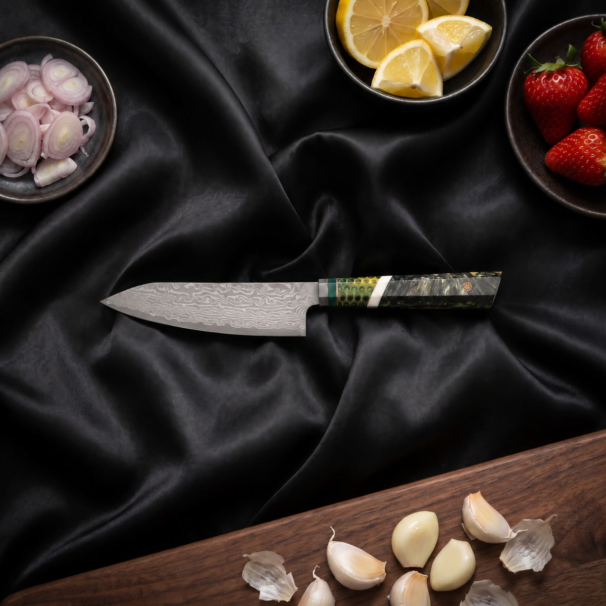 Wakaba Utility Knife · on the cutting board
