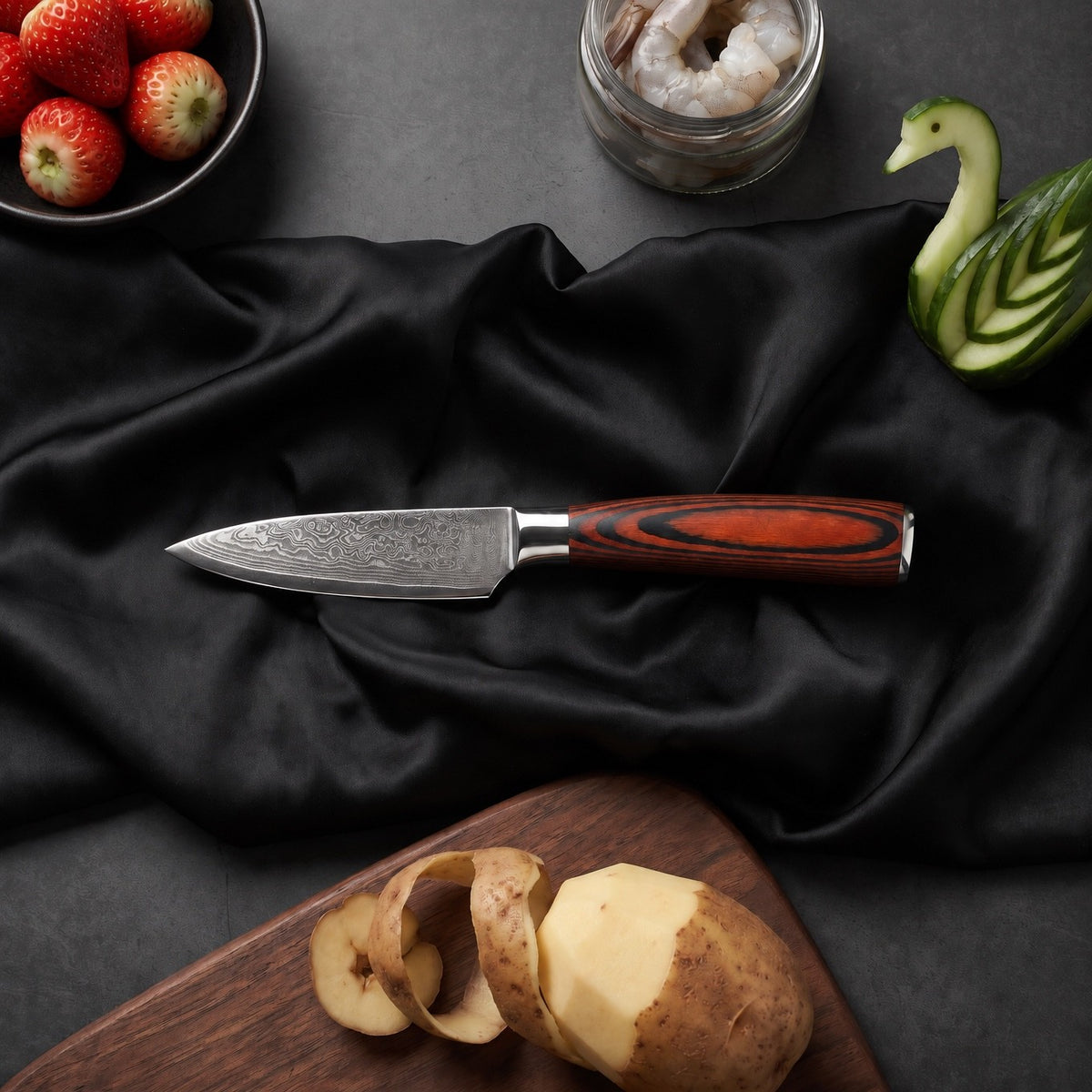 Yuhi Paring Knife · on the cutting board