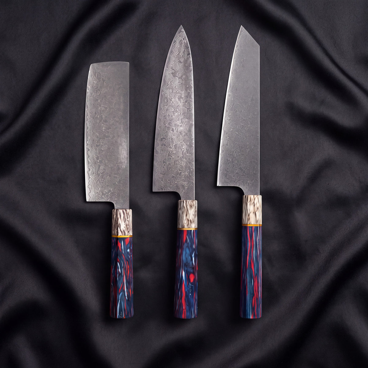 Hanabi 3-Piece Knife Set · the full set on black silk