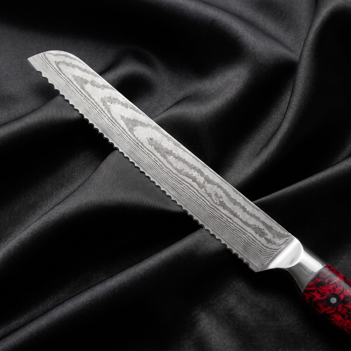 Shuiro Bread Knife · Damascus blade close-up