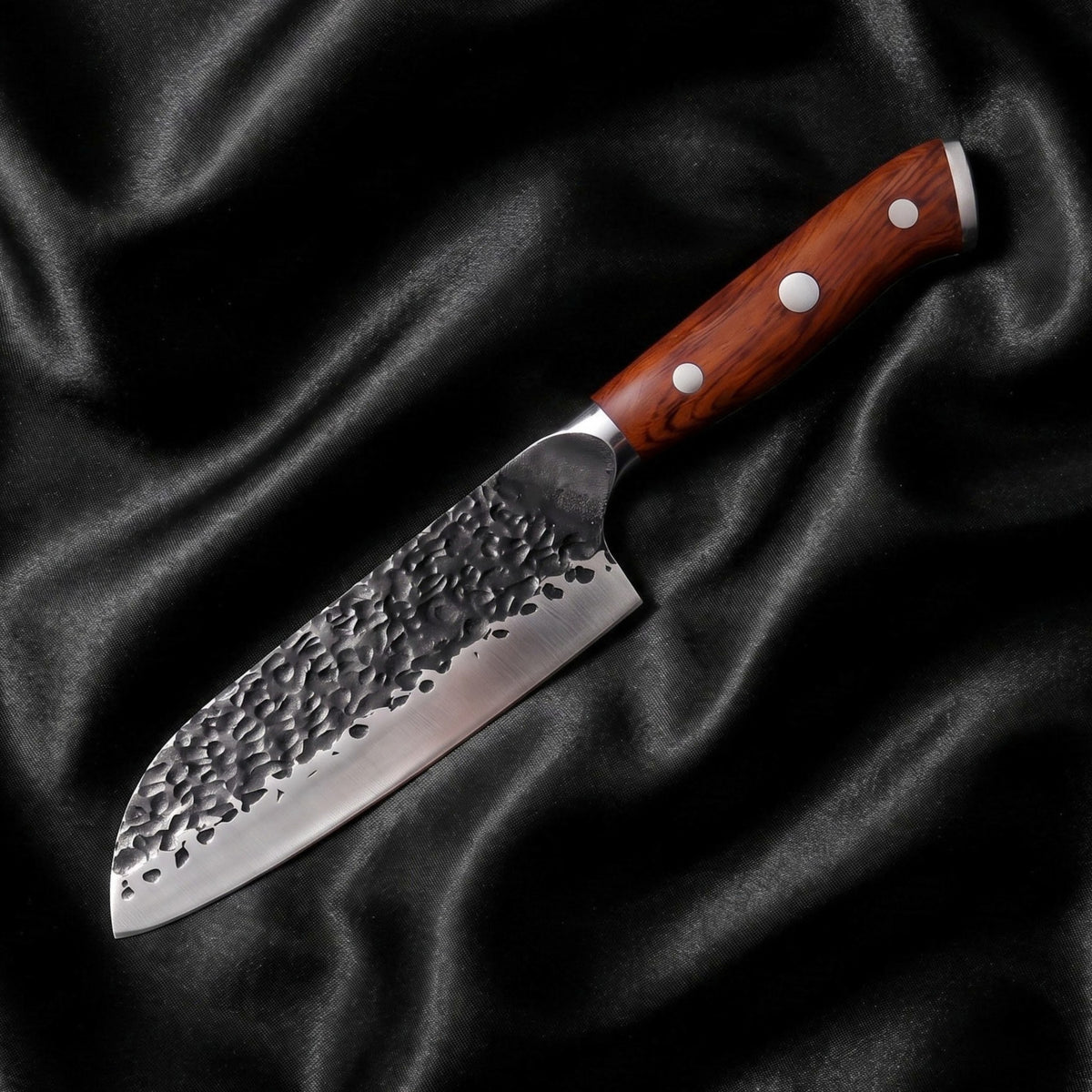 Kitae 5 in Santoku All-Purpose Knife · full blade on black silk