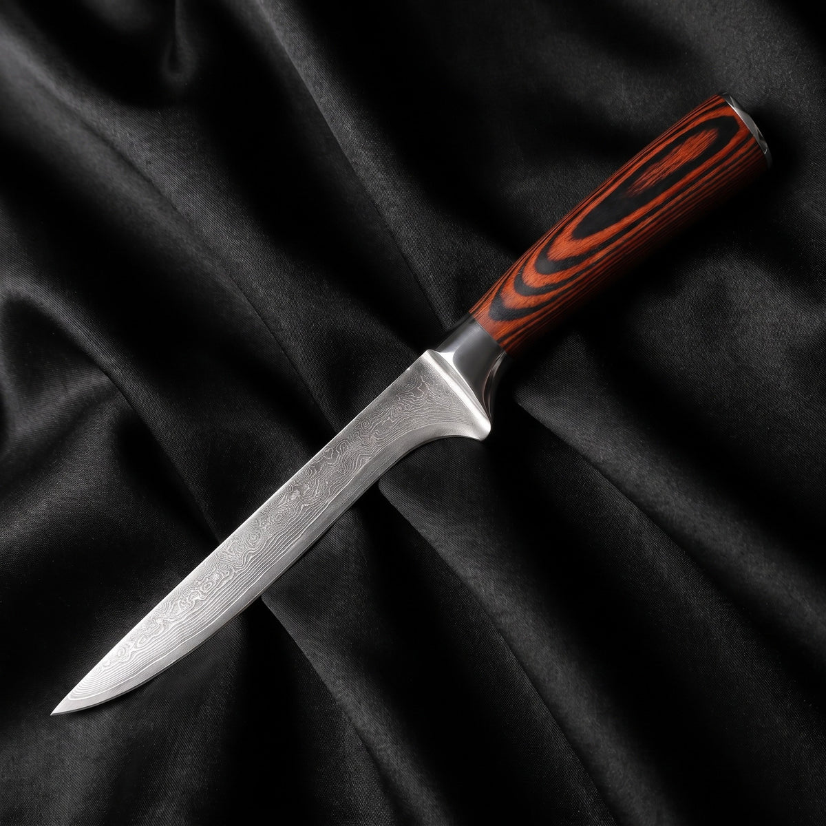 Yuhi Honesuki Boning Knife · full blade on black silk