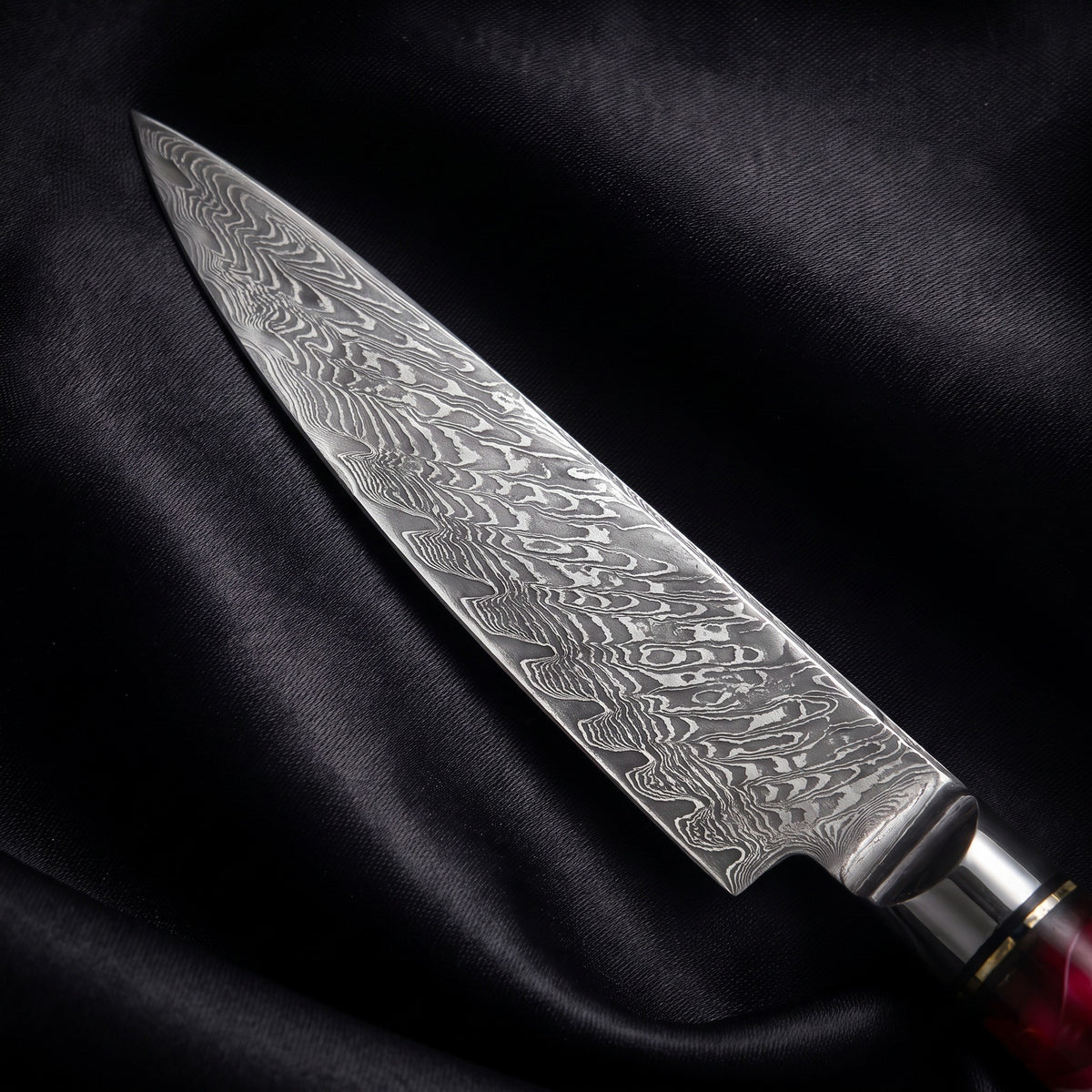Hozuki Petty Knife · Damascus blade close-up