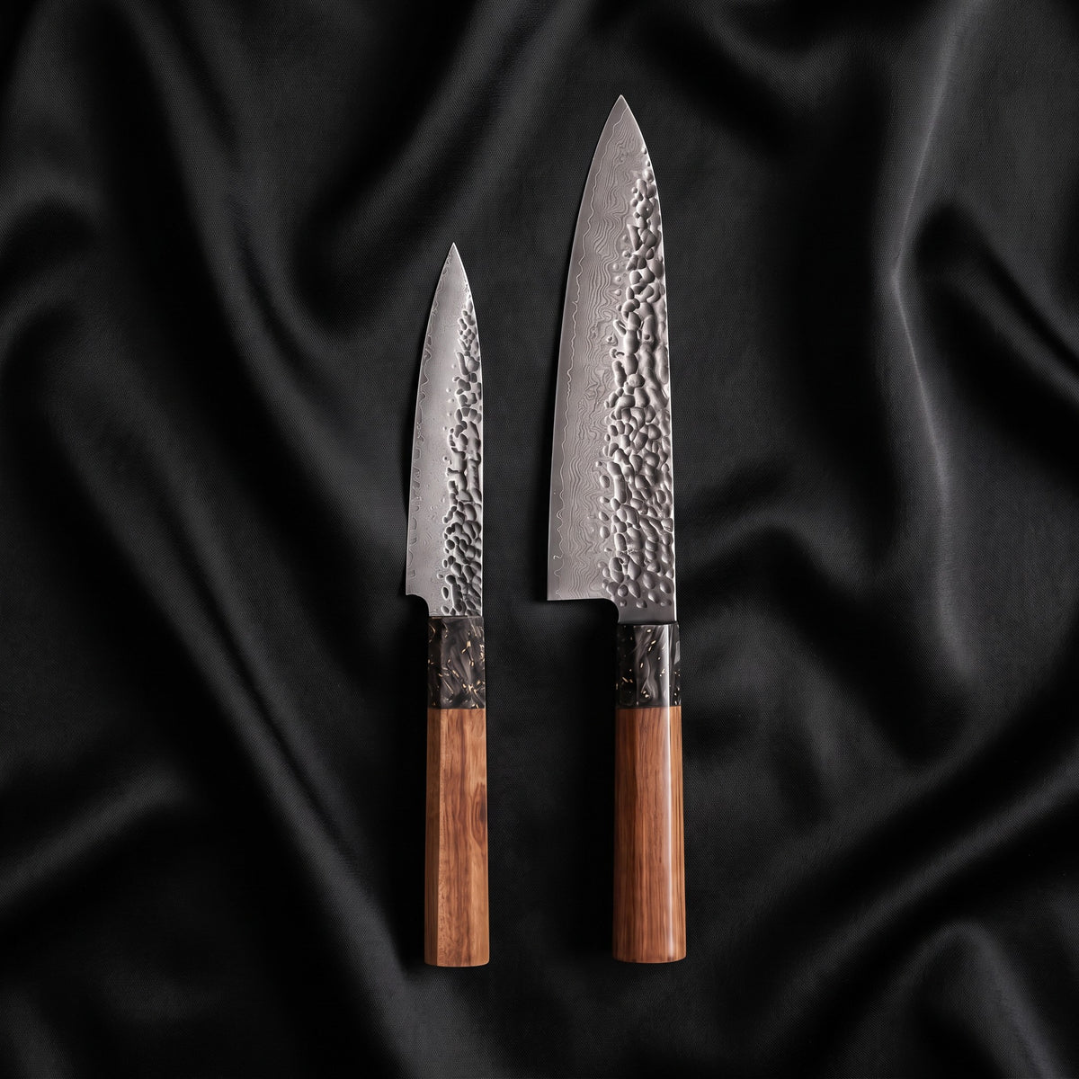 Kurumi Knife Duo (Gyuto & Petty) · the full set on black silk