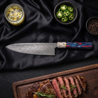 Hanabi Knife Duo (Gyuto & Nakiri) · Gyuto Chef Knife on the cutting board