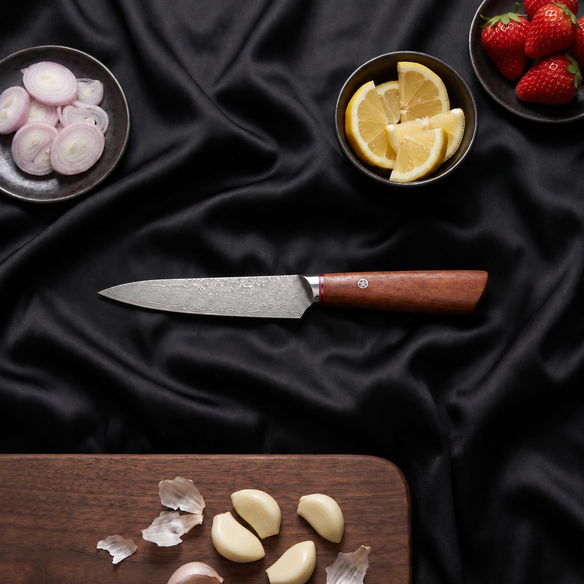 Kasane 7-Piece Knife Set · Paring Knife on the cutting board