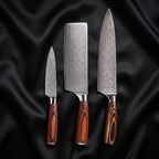 Yuhi Knife Trio (Gyuto, Nakiri & Petty) · the full set on black silk