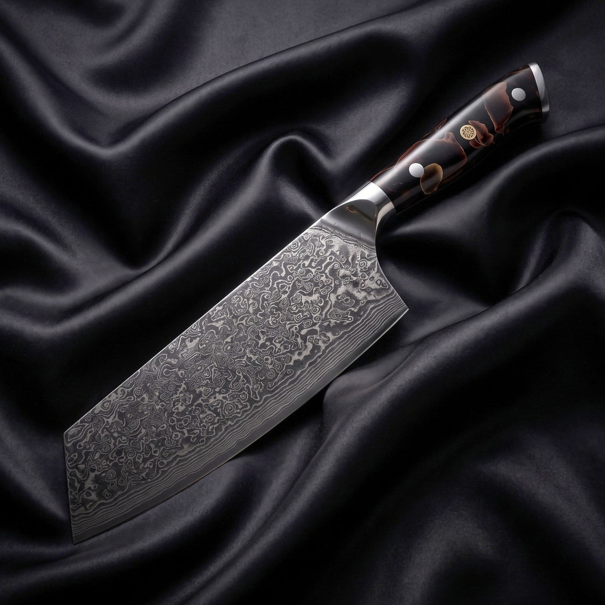 Iwao Vegetable Cleaver Knife · full blade on black silk