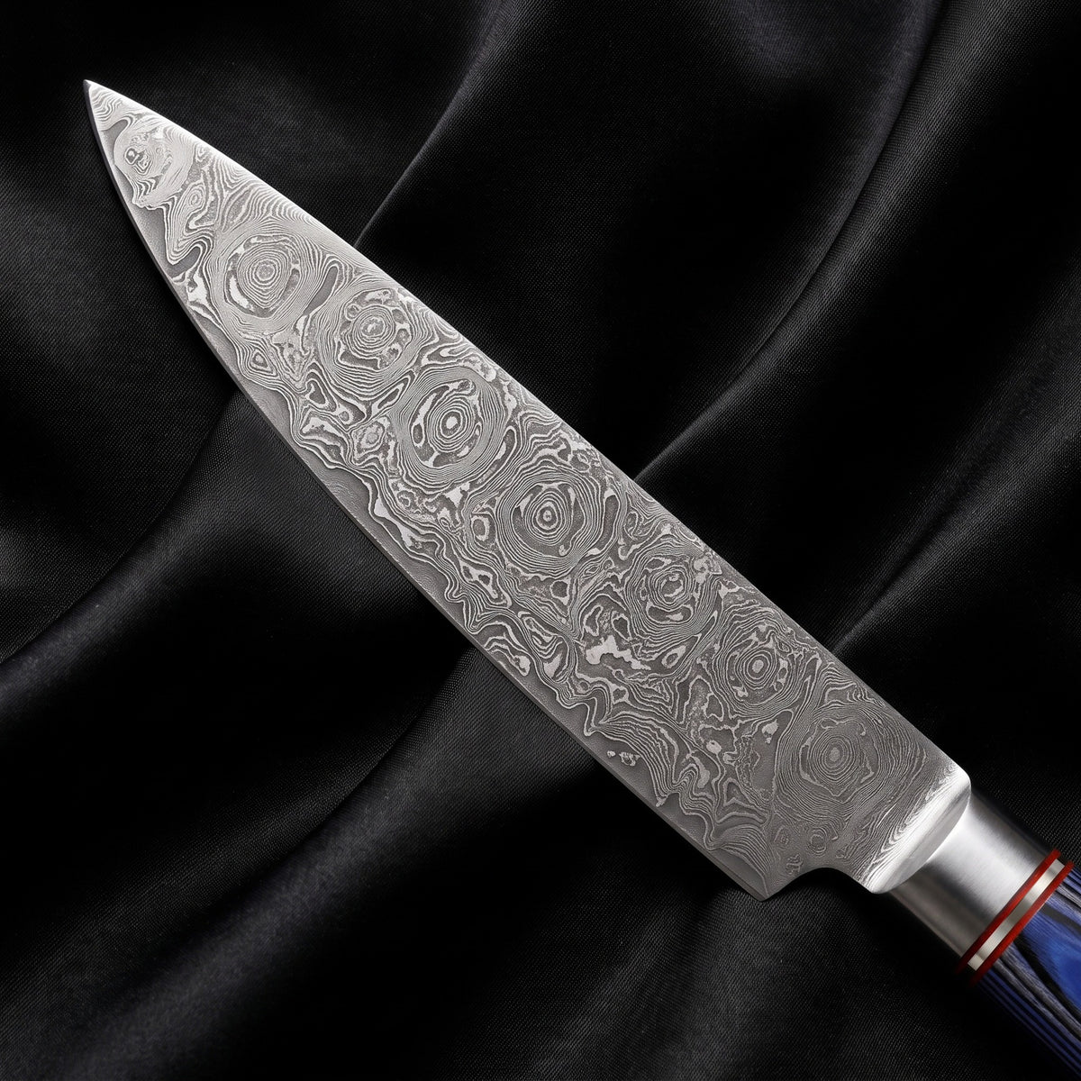 Aizome Utility Knife · Damascus blade close-up