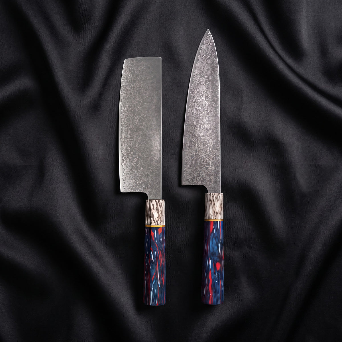 Hanabi Knife Duo (Gyuto & Nakiri) · the full set on black silk
