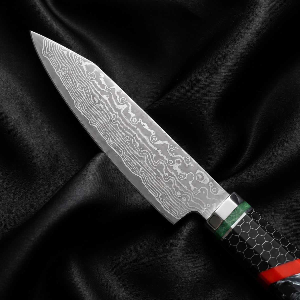 Enji Paring Knife · Damascus blade close-up