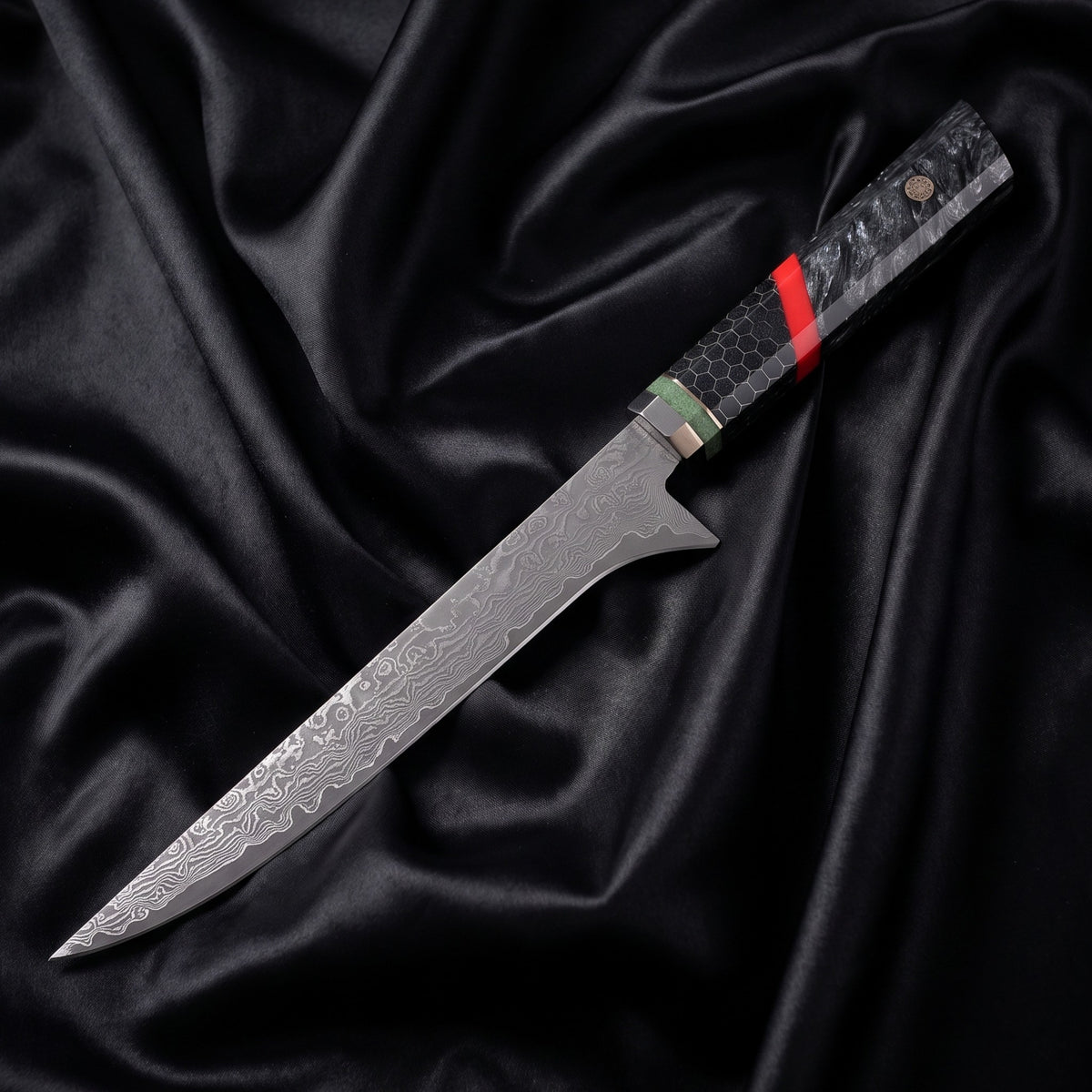 Enji Honesuki Boning Knife · full blade on black silk