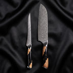 Yoizuki Knife Duo (Santoku & Honesuki) · the full set on black silk