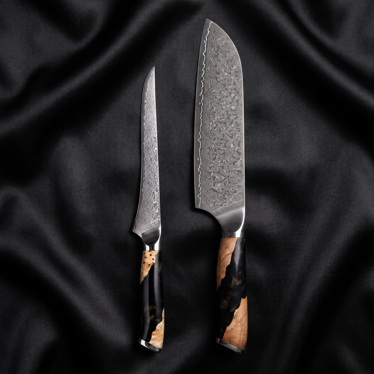 Yoizuki Knife Duo (Santoku & Honesuki) · the full set on black silk