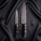 Kinpaku Knife Duo (Gyuto & Utility) · the full set on black silk