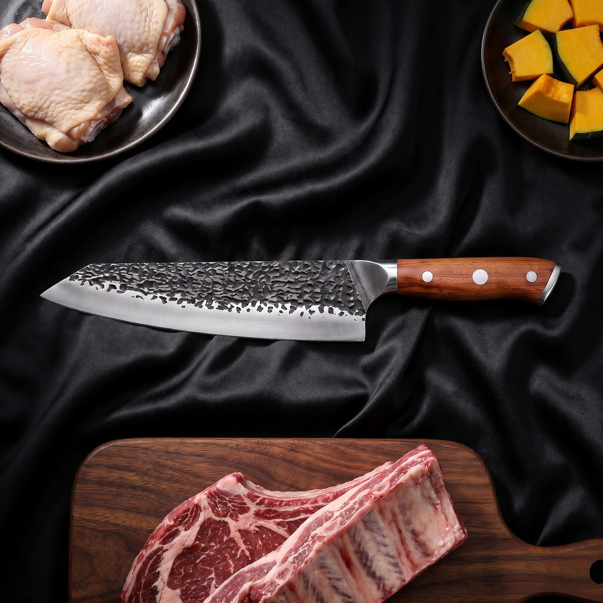 Kitae 6-Piece Knife Set · Kiritsuke Chef-Slicer Knife on the cutting board