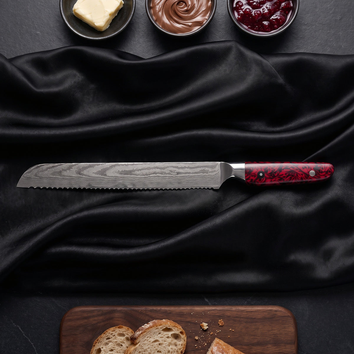 Shuiro Bread Knife · on the cutting board