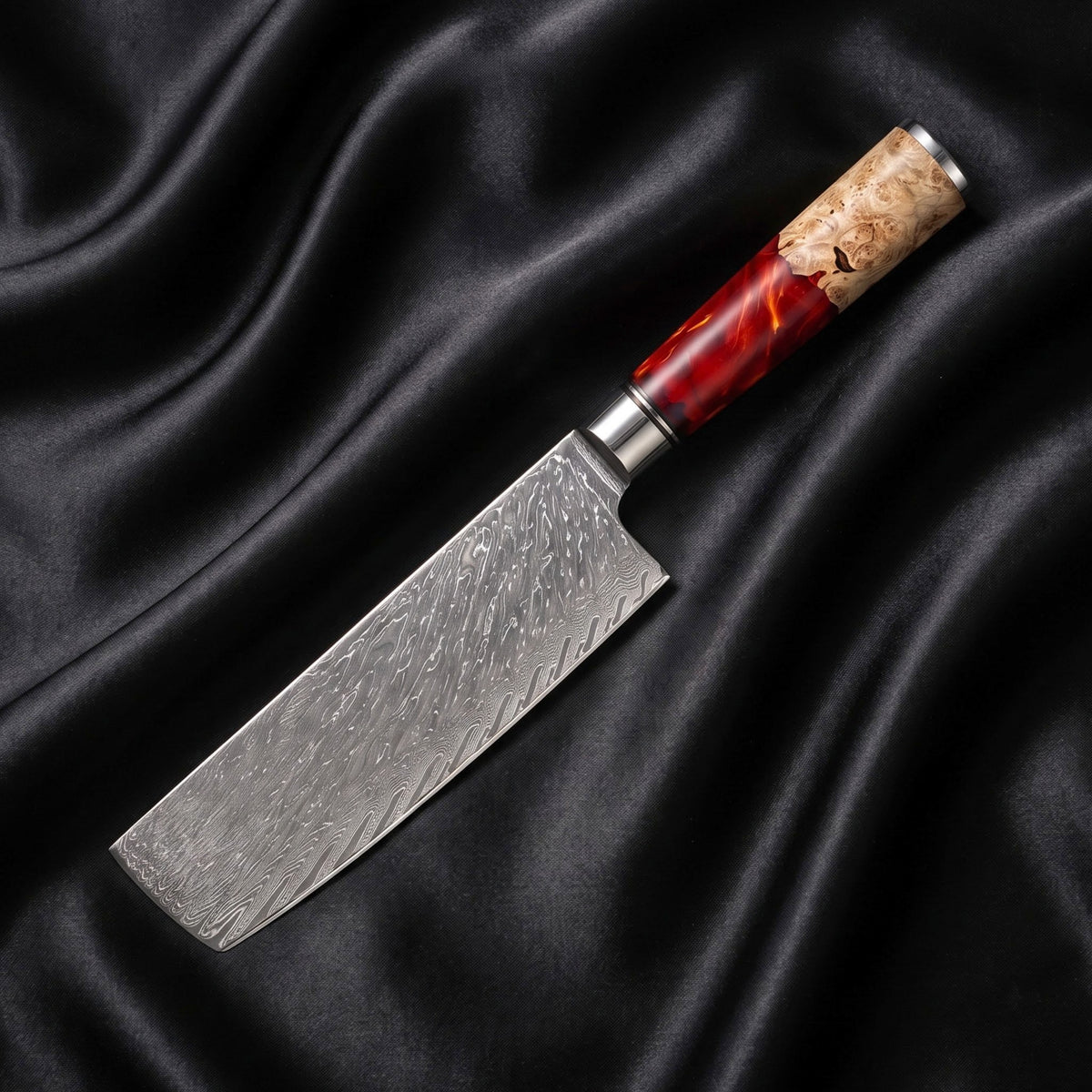 Hozuki Nakiri Vegetable Knife · full blade on black silk