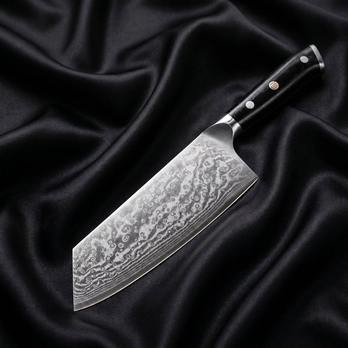 Homura Cleaver Knife · full blade on black silk