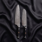 Homura Knife Duo (Gyuto & Santoku) · the full set on black silk