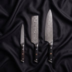 Homura Knife Trio (Gyuto, Nakiri & Petty) · the full set on black silk
