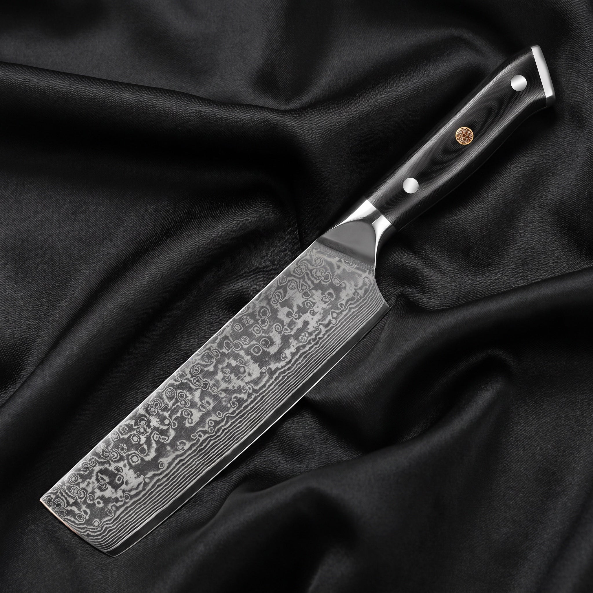 Homura Nakiri Knife · full blade on black silk