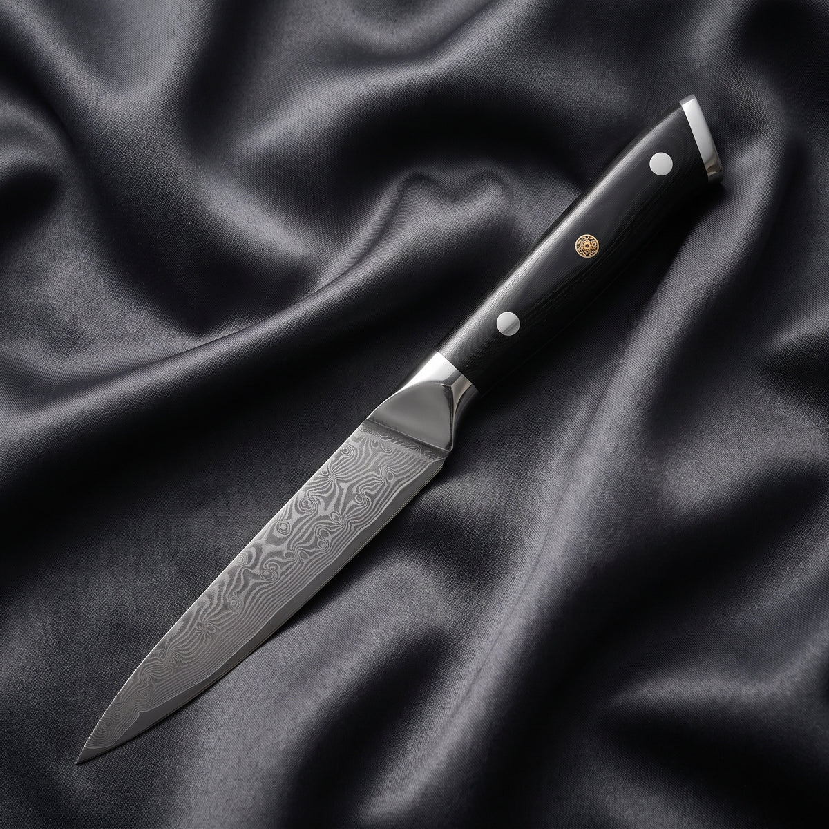Homura Petty Utility Knife · full blade on black silk