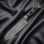 Homura Santoku Knife · full blade on black silk
