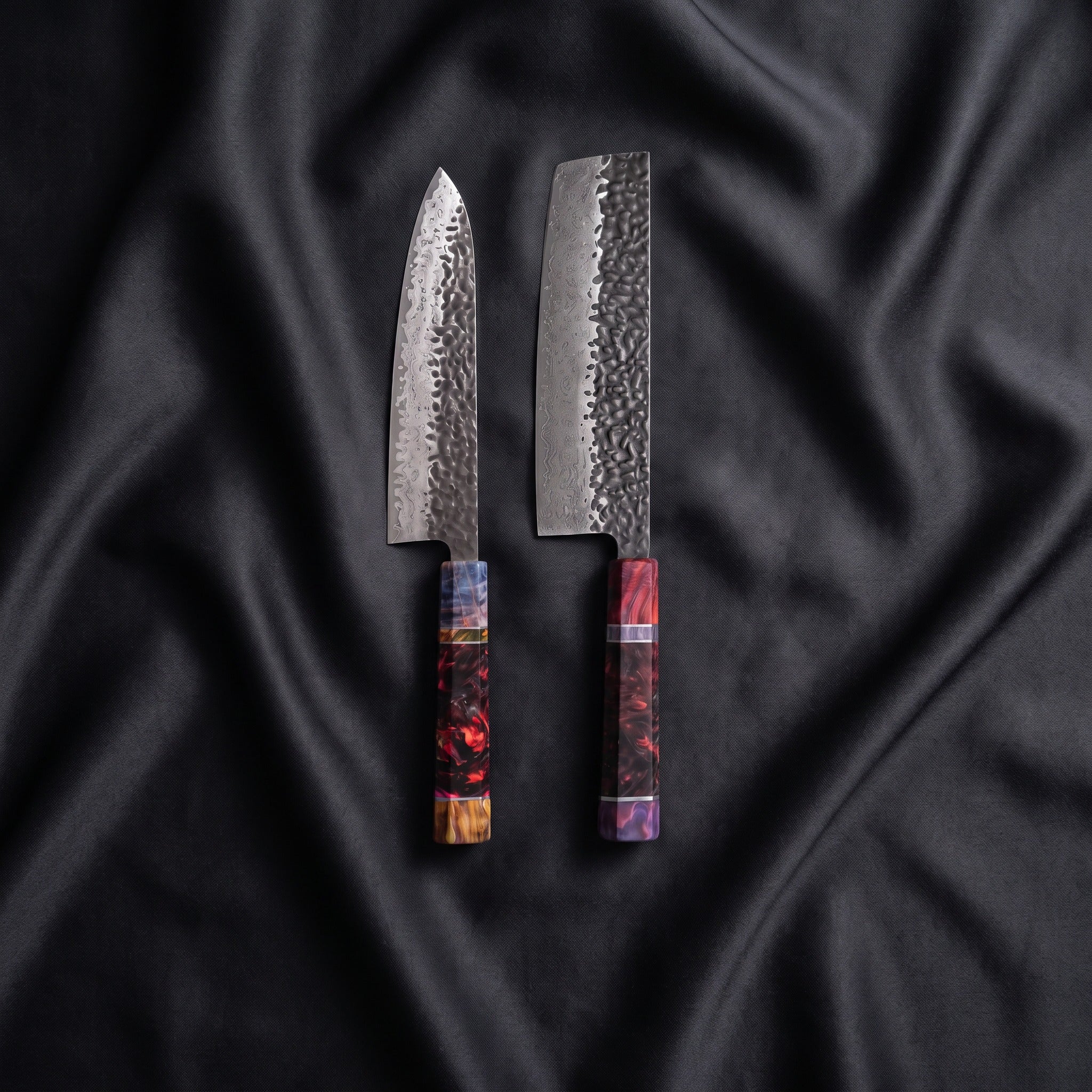 Hotaru Knife Duo (Gyuto & Nakiri) · the full set on black silk