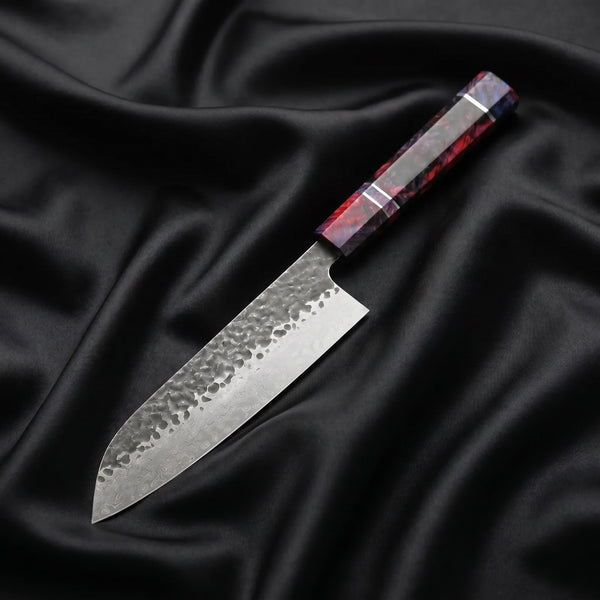 Hotaru Santoku Knife · full blade on black silk