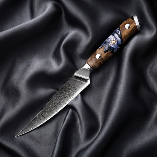 Hyoga Petty Utility Knife · full blade on black silk