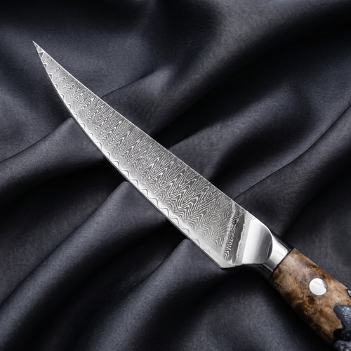 Hyoga Petty Utility Knife · Damascus blade close-up