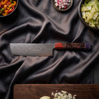Kasumi Damascus Knife Set · Nakiri on the cutting board