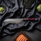 Kasumi Damascus Knife Set · Santoku on the cutting board