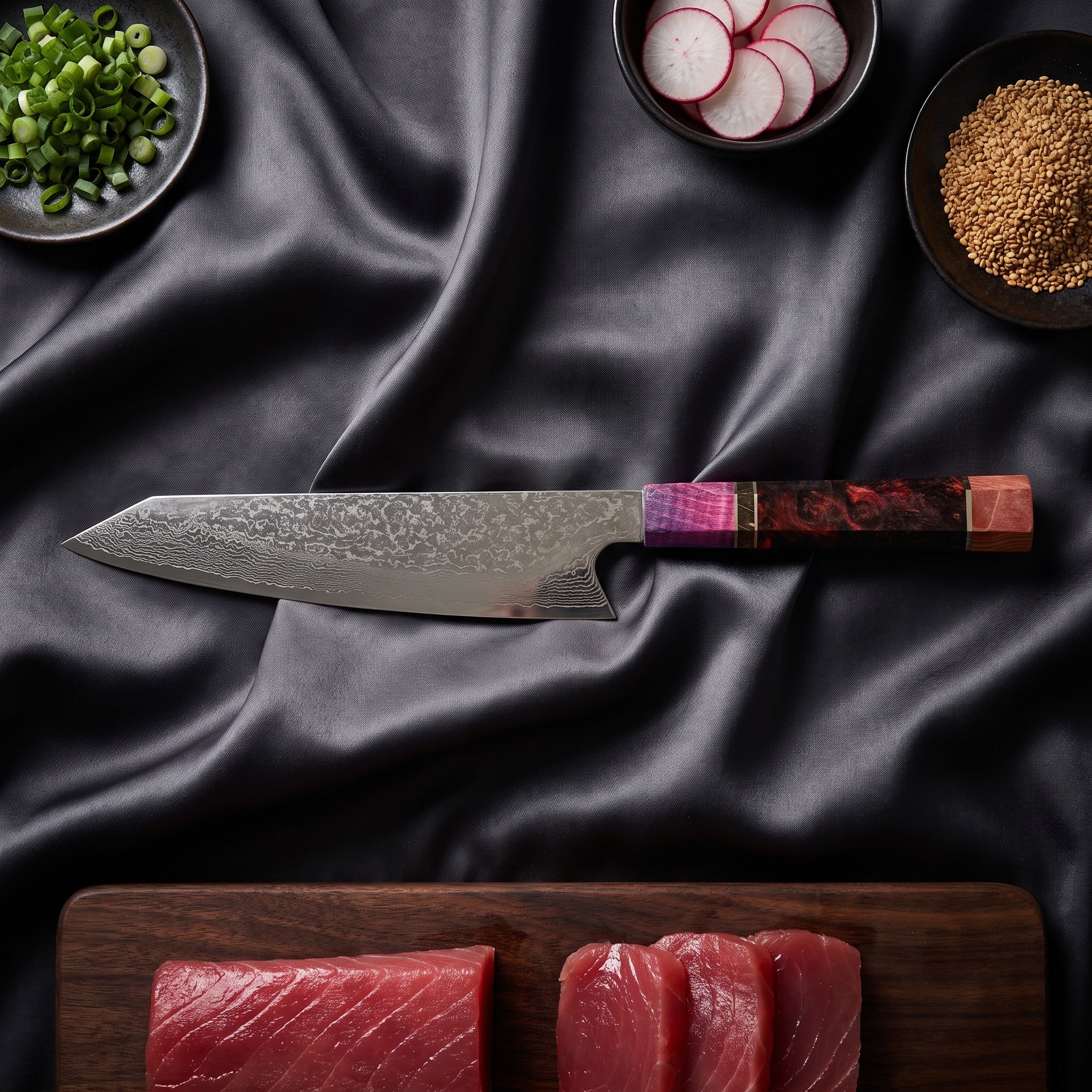 Kasumi Knife Duo (Gyuto & Kiritsuke) · Kiritsuke on the cutting board