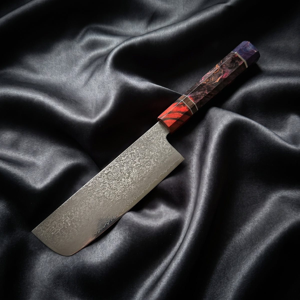 Kasumi Nakiri Knife · full blade on black silk