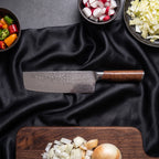 Komorebi Knife Trio (Gyuto, Nakiri & Petty) · on the cutting board