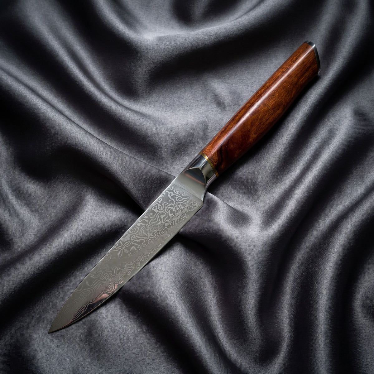 Komorebi Petty Utility Knife · full blade on black silk