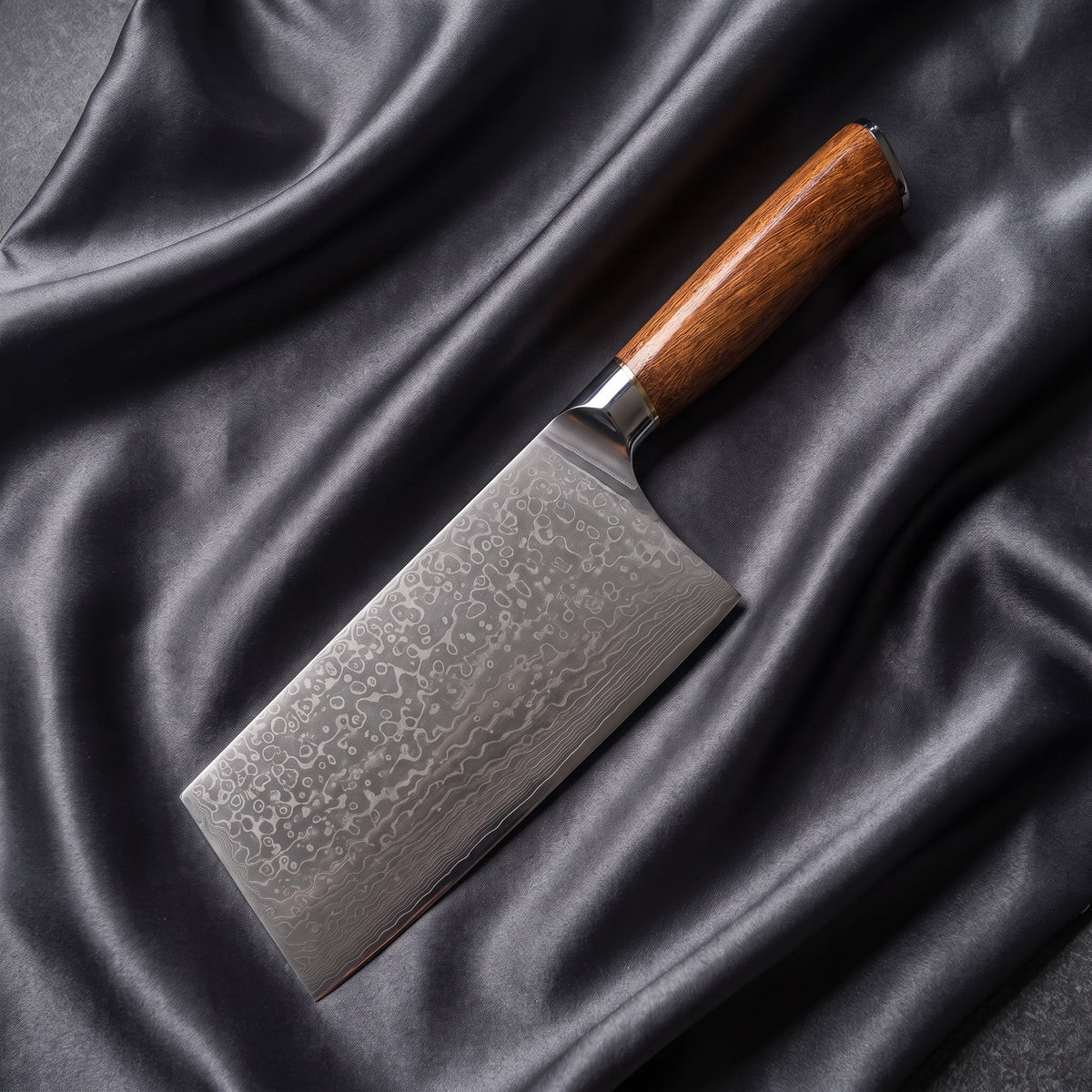 Komorebi Slicing Cleaver · full blade on black silk