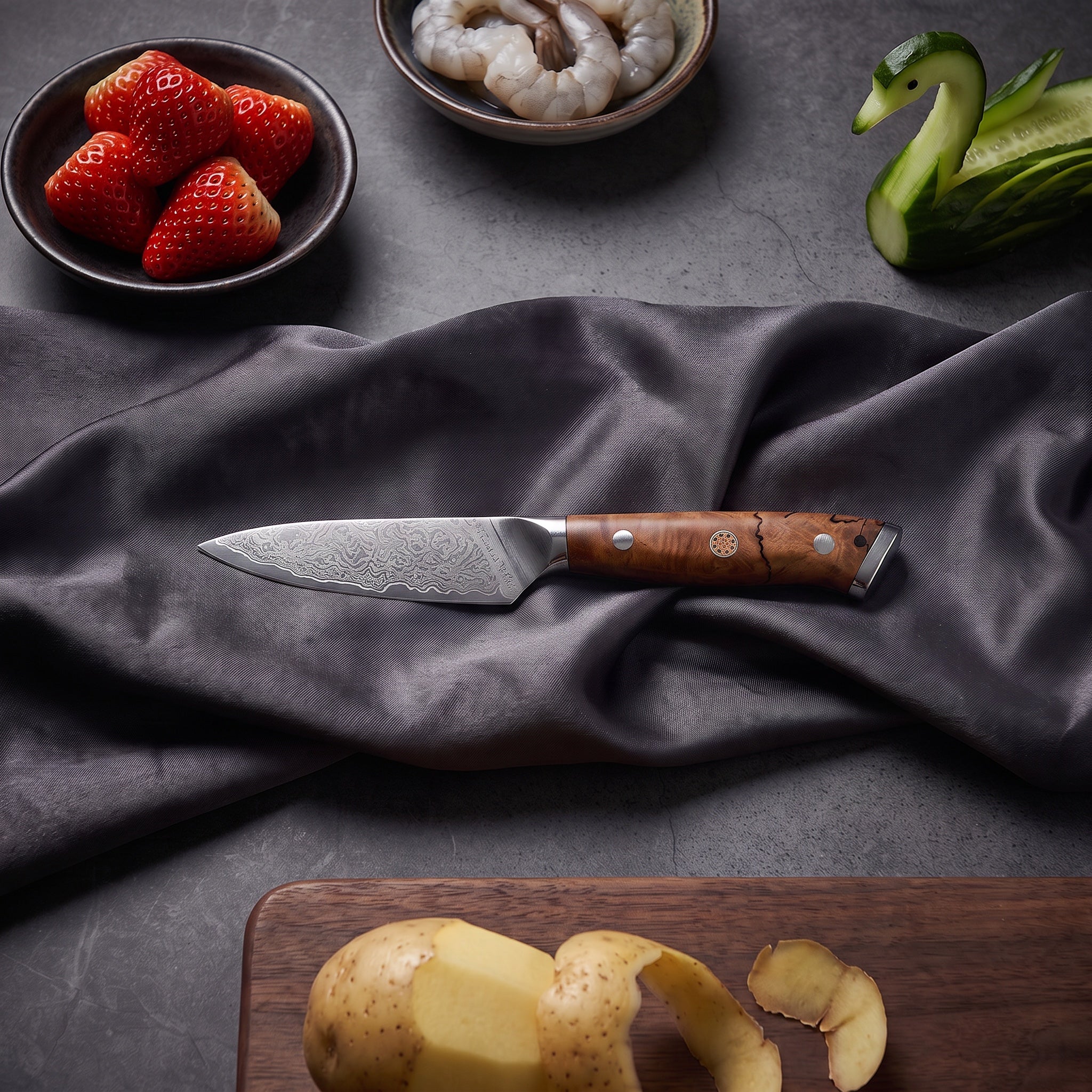 Konoha Paring Knife · on the cutting board