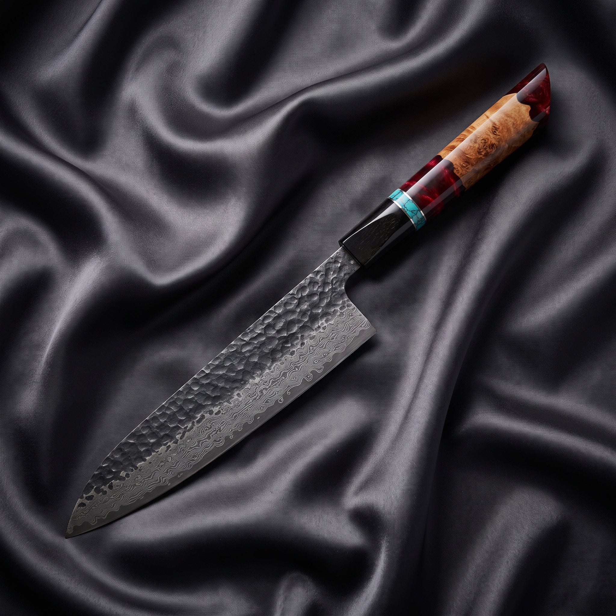 Minato Gyuto Chef Knife · full blade on black silk