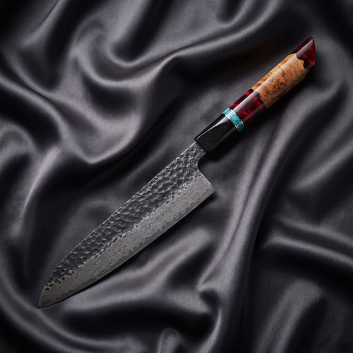 Minato Gyuto Chef Knife · full blade on black silk