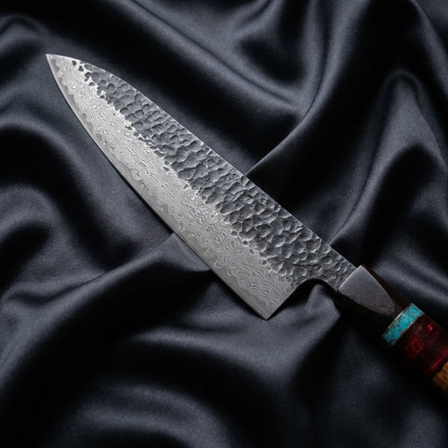 Minato Gyuto Chef Knife · Damascus blade close-up