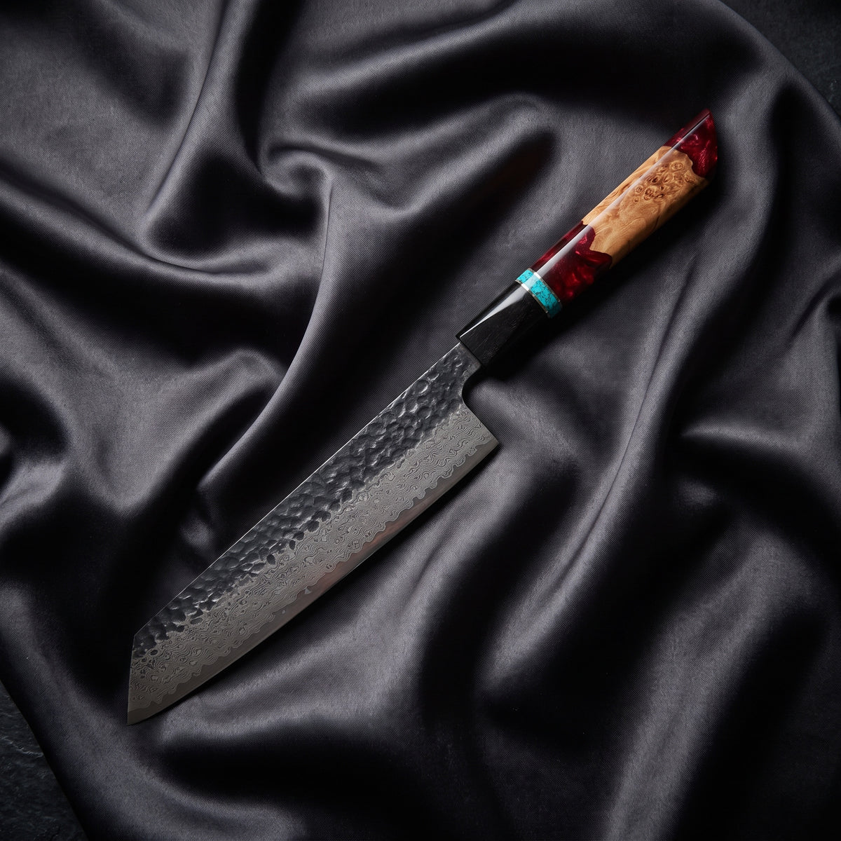 Minato Kiritsuke Chef Knife · full blade on black silk