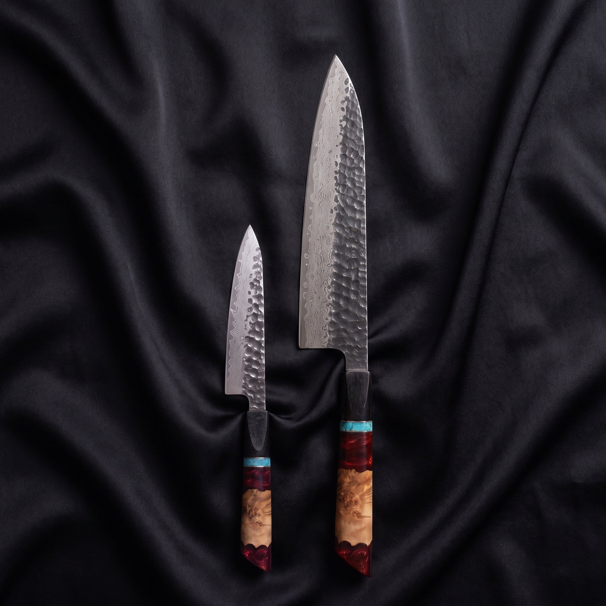 Minato Knife Duo (Gyuto & Petty) · the full set on black silk