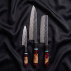 Minato Knife Trio (Gyuto, Nakiri & Petty) · the full set on black silk