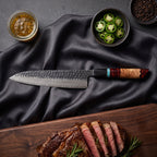 Minato Knife Trio (Gyuto, Nakiri & Petty) · on the cutting board