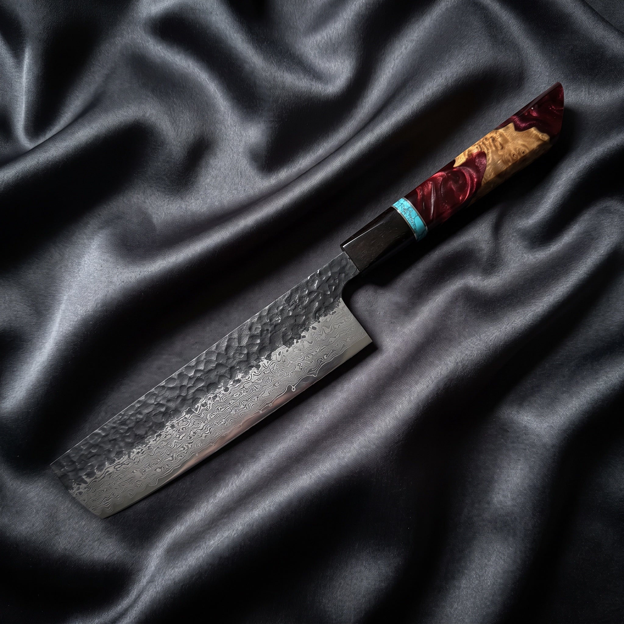Minato Nakiri Knife · full blade on black silk
