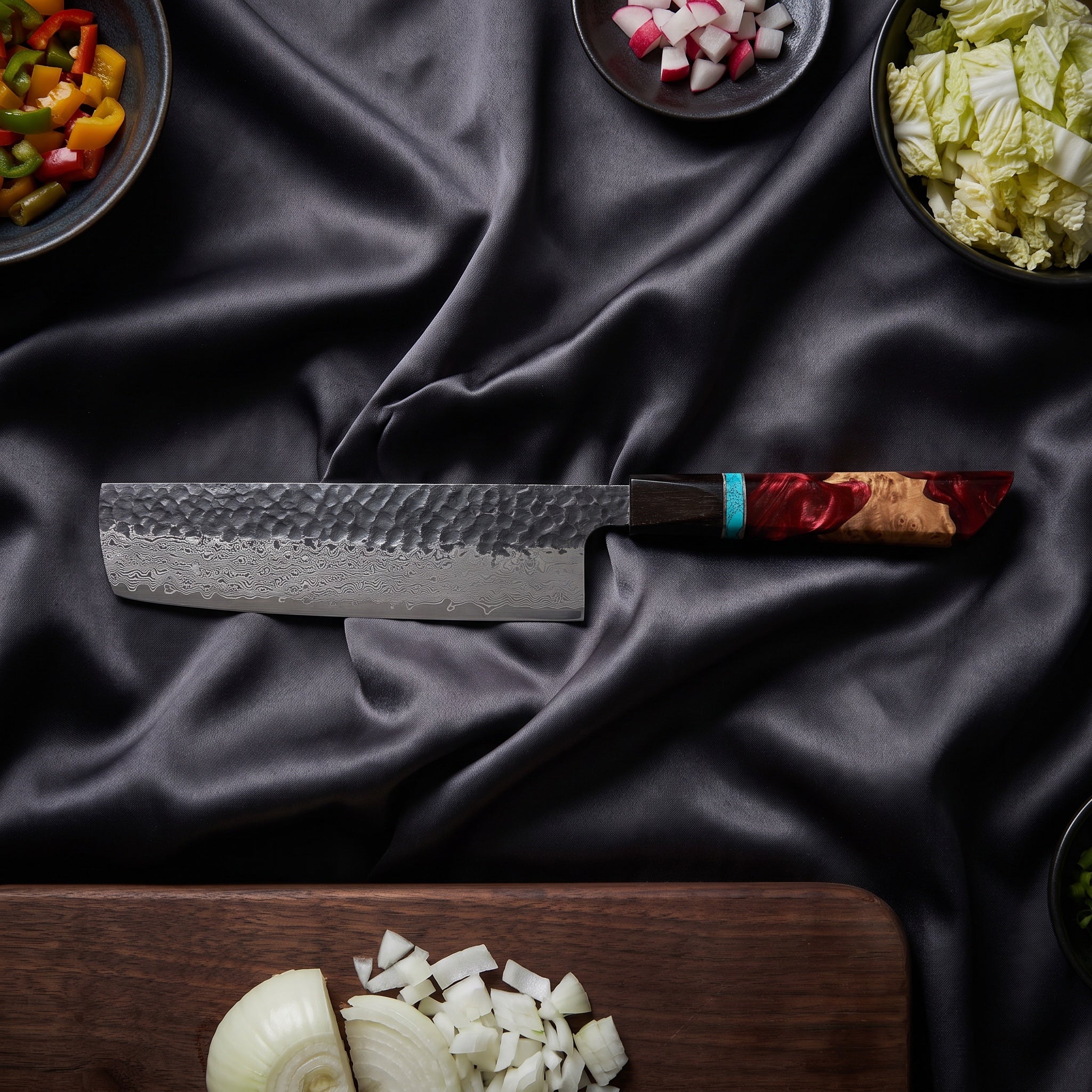 Minato Nakiri Knife · on the cutting board