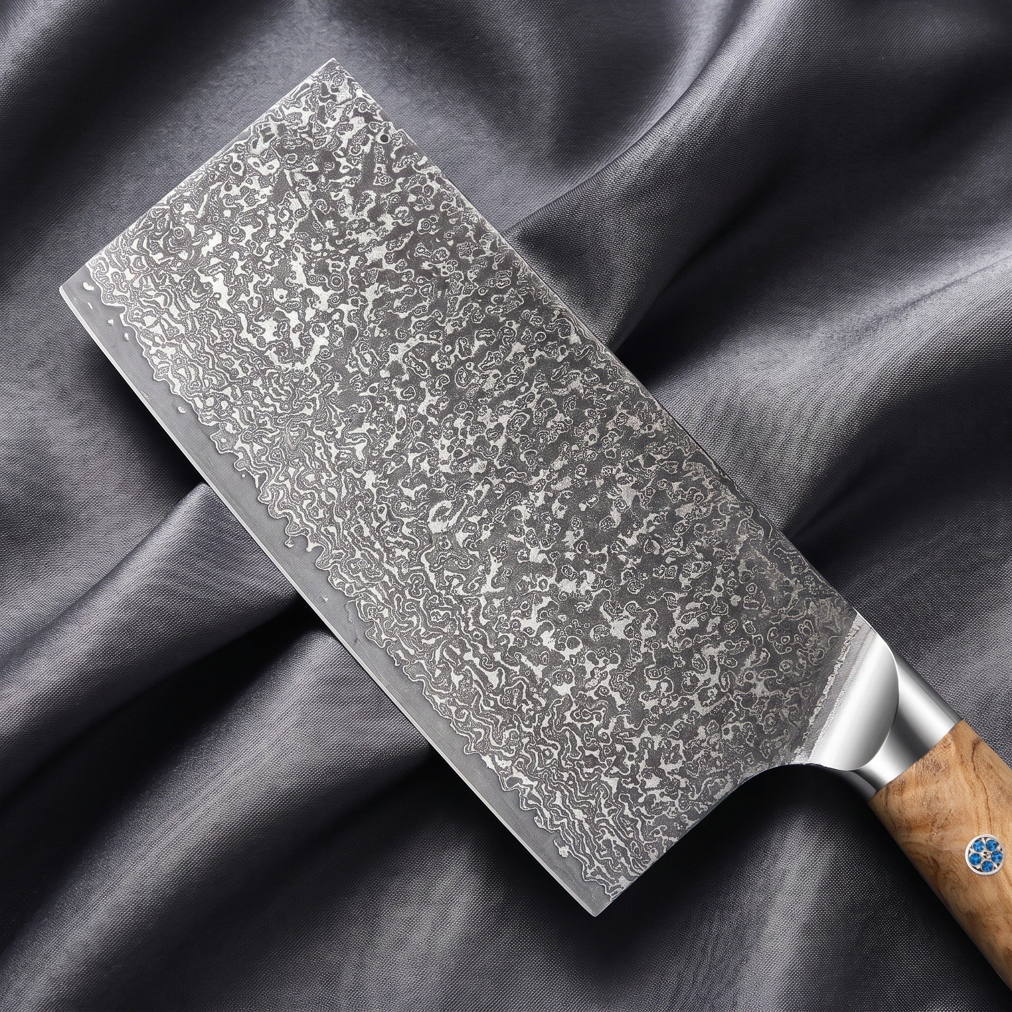 Nishiki Cleaver Knife · Damascus blade close-up
